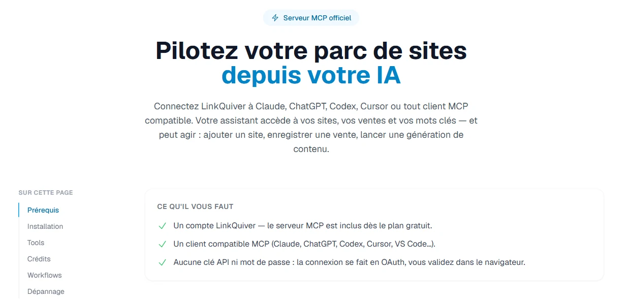Piloter son SEO en langage naturel avec l'agent IA LinkQuiver