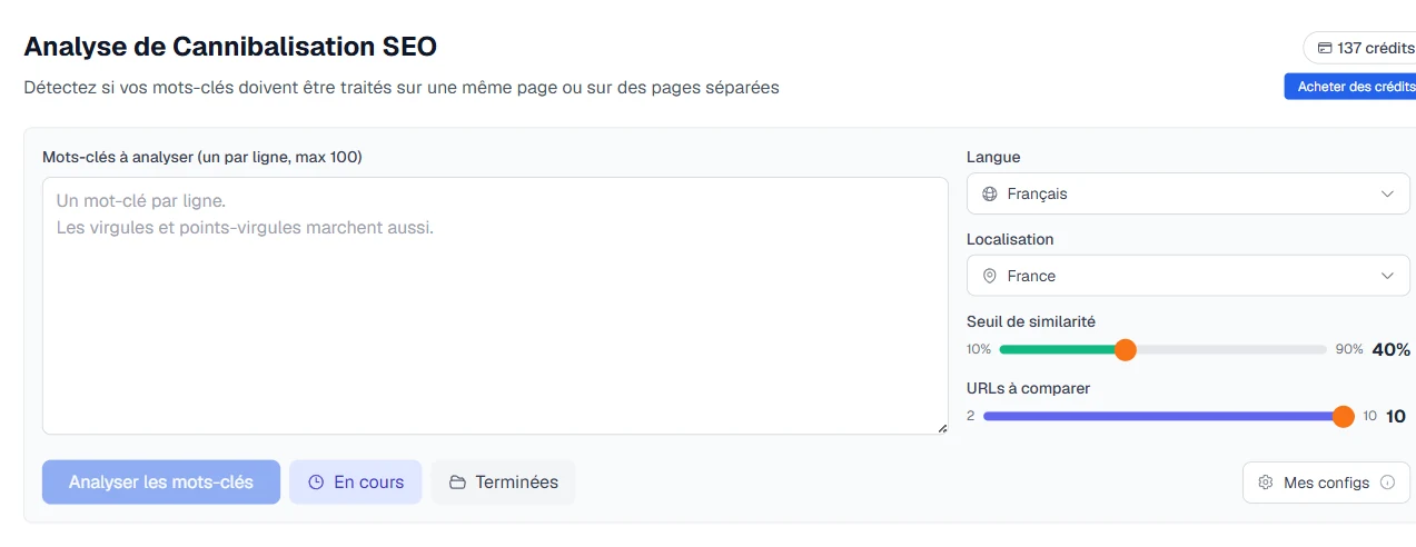 Outil gratuit de détection de cannibalisation SEO